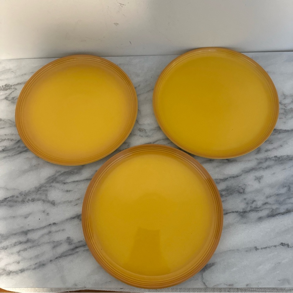 Set of Three le Creuset Yellow lunch Plates NEW NWT
